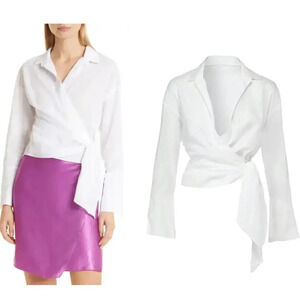 NWT $360 Mother of All Gisele Cotton Wrap Top - Button-Up Collared Blouse Shirt